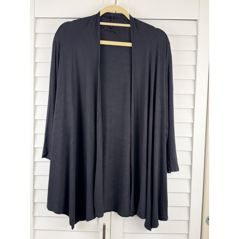 Urim Open Front Cardigan L Black Rayon Spandex Lightweight Draped Layer